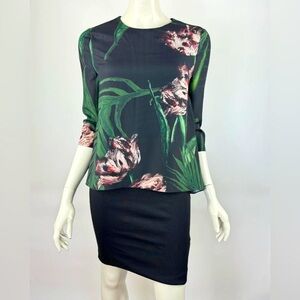 Ted Baker Danetta Floral Dress Women 3/4 Sleeve Crew Neck Zip Closure 2